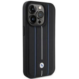 Etui BMW Leather Stamp Blue Lines na iPhone 15 Pro Max - czarne