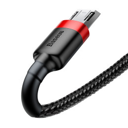 Patvarus lankstus kabelis USB microUSB kabelis QC3.0 2.4A 1M juodos ir raudonos spalvos
