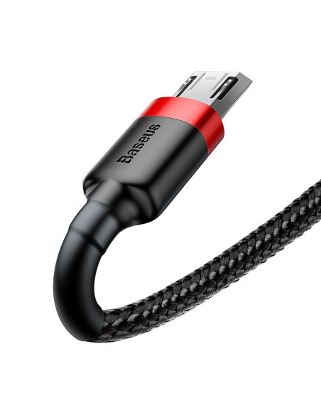 Patvarus lankstus kabelis USB microUSB kabelis QC3.0 2.4A 1M juodos ir raudonos spalvos