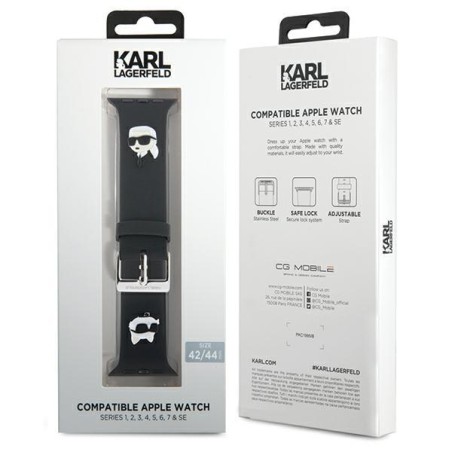 Pasek Karl Lagerfeld 3D Rubber Karl&Choupette Heads na Apple Watch 42/ 44/ 45/ 49mm - czarny Pasek Karl Lagerfeld 3D Rubber Karl&Choupette Heads na Apple Watch 42/ 44/ 45/ 49mm - czarny