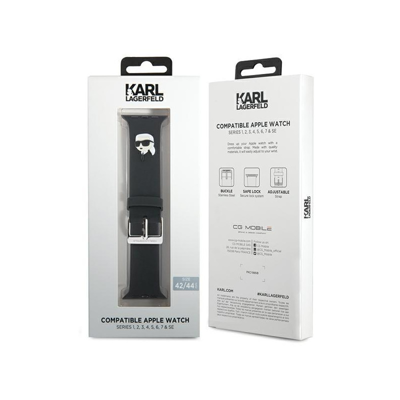 Pasek Karl Lagerfeld 3D Rubber Karl Head na Apple Watch 42/ 44/ 45/ 49mm - czarny