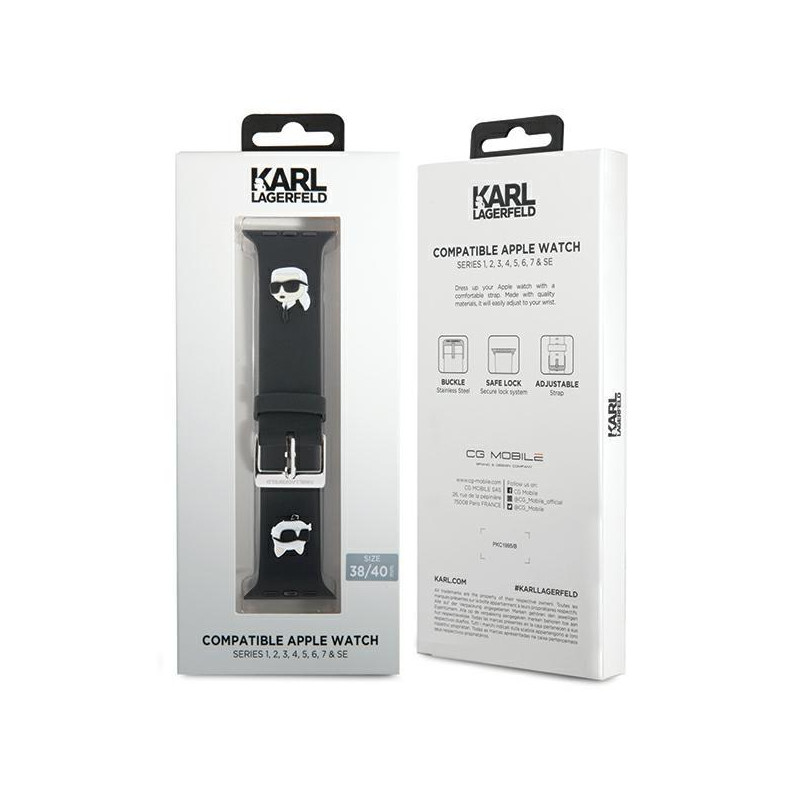 Pasek Karl Lagerfeld 3D Rubber Karl&Choupette Heads na Apple Watch 38/ 40/ 41mm - czarny
