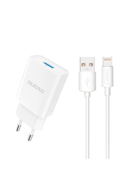 Ładowarka sieciowa Dudao A4EU USB-A 2.1A - biała + kabel USB-A - Lightning