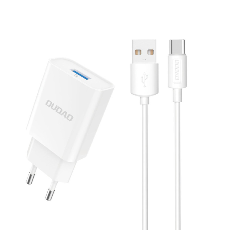 Ładowarka sieciowa Dudao A4EU USB-A 2.1A - biała + kabel USB-A - USB-C Ładowarka sieciowa Dudao A4EU USB-A 2.1A - biała + kabel USB-A - USB-C