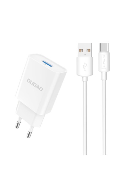 Ładowarka sieciowa Dudao A4EU USB-A 2.1A - biała + kabel USB-A - USB-C Ładowarka sieciowa Dudao A4EU USB-A 2.1A - biała + kabel USB-A - USB-C