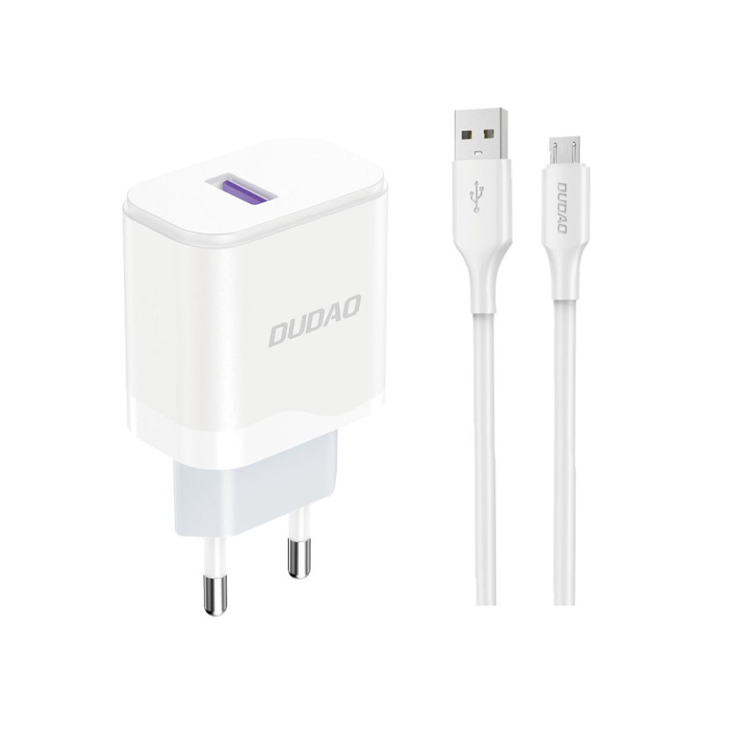 Ładowarka sieciowa Dudao A20EU USB-A 18W - biała + kabel USB-A - micro USB Ładowarka sieciowa Dudao A20EU USB-A 18W - biała + kabel USB-A - micro USB