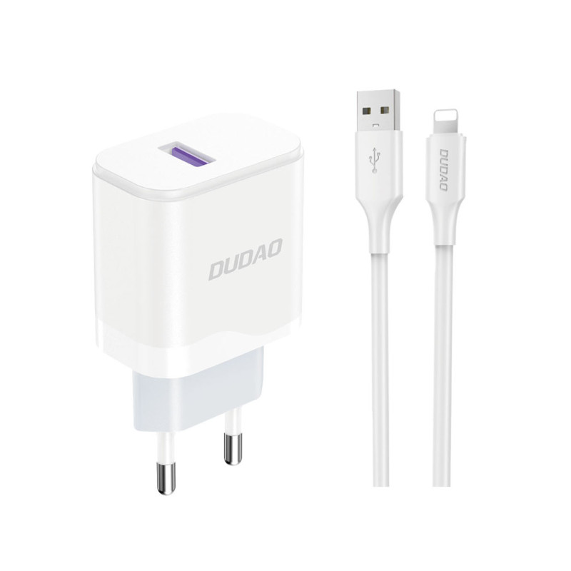 Ładowarka sieciowa Dudao A20EU USB-A 18W - biała + kabel USB-A - Lightning Ładowarka sieciowa Dudao A20EU USB-A 18W - biała + kabel USB-A - Lightning