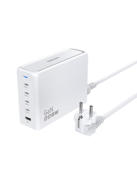 Ładowarka Dudao A228EU GaN 1x USB-A 4x USB-C PD 228W - biała Ładowarka Dudao A228EU GaN 1x USB-A 4x USB-C PD 228W - biała