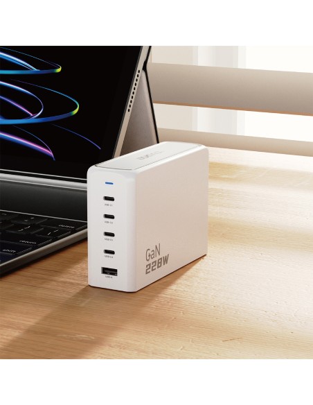 Ładowarka Dudao A228EU GaN 1x USB-A 4x USB-C PD 228W - biała Ładowarka Dudao A228EU GaN 1x USB-A 4x USB-C PD 228W - biała