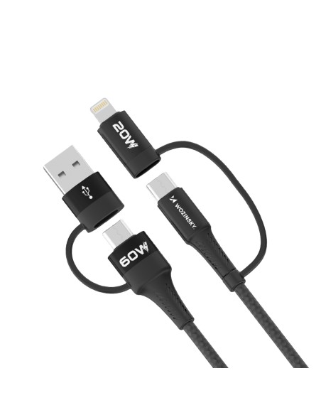 Kabel Wozinsky WNBAA 4w1 2x USB-C 1x USB-A 1x Lightning 60W 1 m - czarny Kabel Wozinsky WNBAA 4w1 2x USB-C 1x USB-A 1x Lightning 60W 1 m - czarny