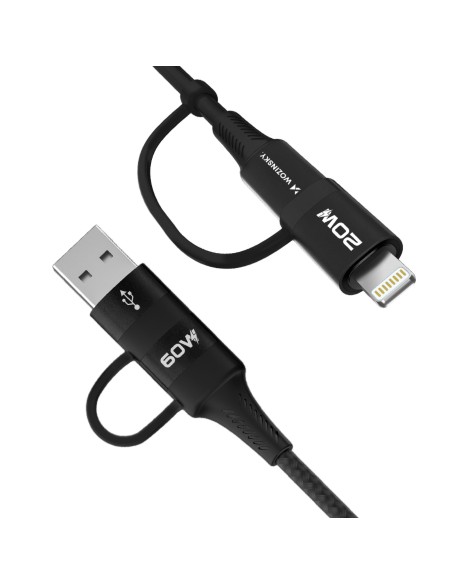 Kabel Wozinsky WNBAA 4w1 2x USB-C 1x USB-A 1x Lightning 60W 1 m - czarny Kabel Wozinsky WNBAA 4w1 2x USB-C 1x USB-A 1x Lightning 60W 1 m - czarny