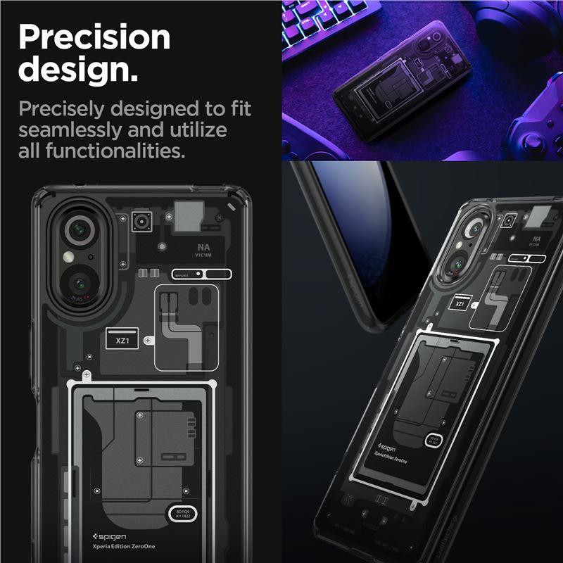 Etui Spigen Ultra Hybrid na Sony Xperia 5 V - ciemnoszare (wzór Zero One)