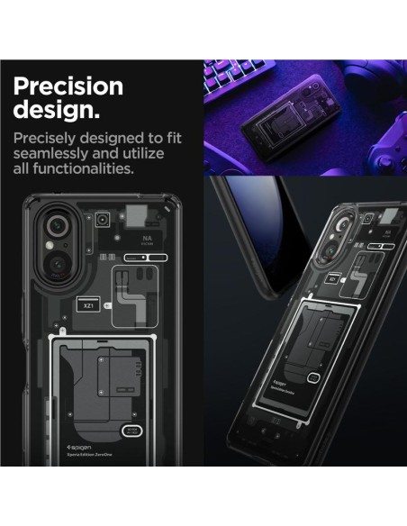 Etui Spigen Ultra Hybrid na Sony Xperia 5 V - ciemnoszare (wzór Zero One)