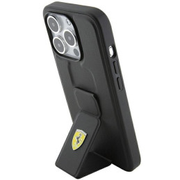 Etui Ferrari Grip Stand Metal Logo na iPhone 15 Pro Max - czarne