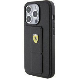 Etui Ferrari Grip Stand Metal Logo na iPhone 15 Pro Max - czarne