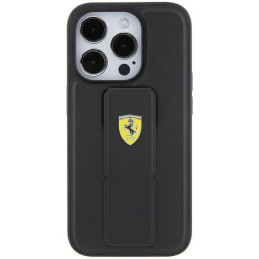 Etui Ferrari Grip Stand Metal Logo na iPhone 15 Pro Max - czarne