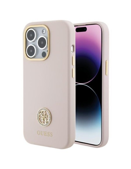 Etui Guess Silicone Logo Strass 4G na iPhone 15 Pro - jasnoróżowe Etui Guess Silicone Logo Strass 4G na iPhone 15 Pro - jasnoróżowe