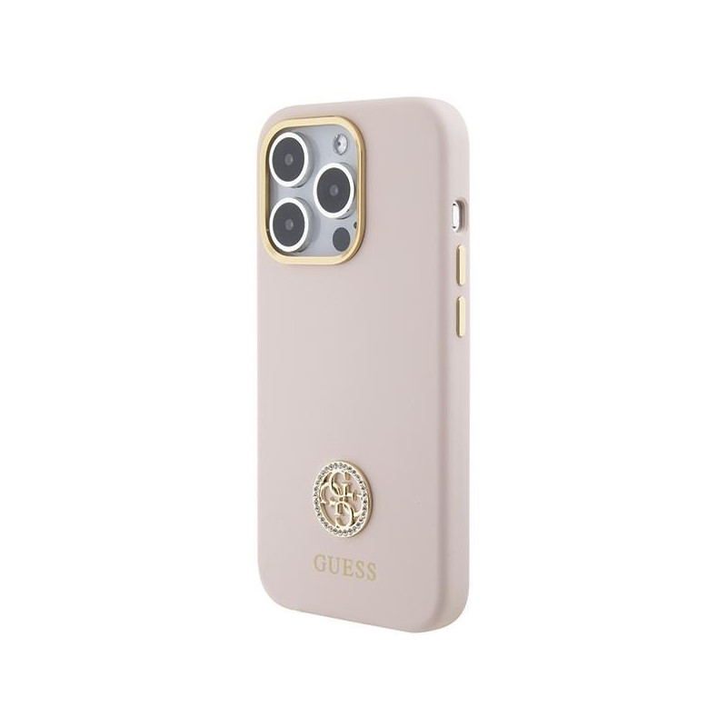 Etui Guess Silicone Logo Strass 4G na iPhone 15 Pro - jasnoróżowe
