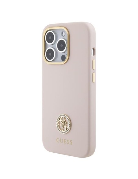 Etui Guess Silicone Logo Strass 4G na iPhone 15 Pro - jasnoróżowe Etui Guess Silicone Logo Strass 4G na iPhone 15 Pro - jasnoróżowe
