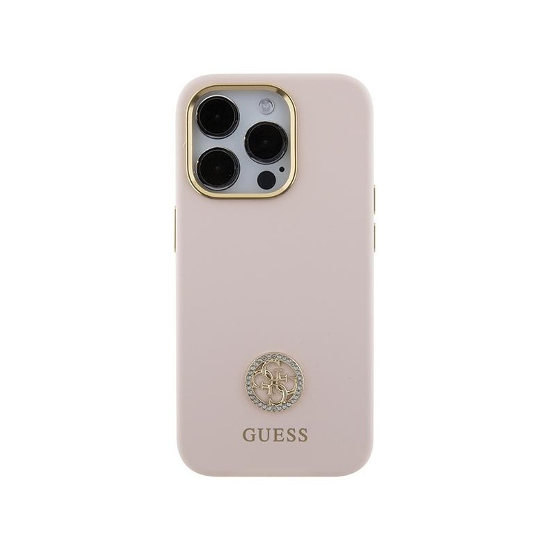Etui Guess Silicone Logo Strass 4G na iPhone 15 Pro - jasnoróżowe