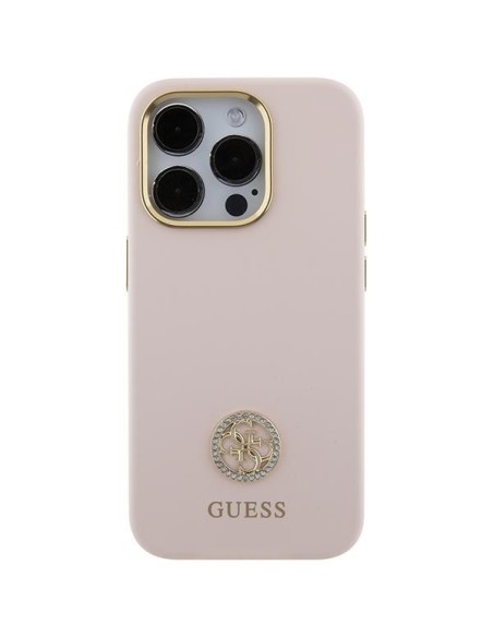 Etui Guess Silicone Logo Strass 4G na iPhone 15 Pro - jasnoróżowe Etui Guess Silicone Logo Strass 4G na iPhone 15 Pro - jasnoróżowe