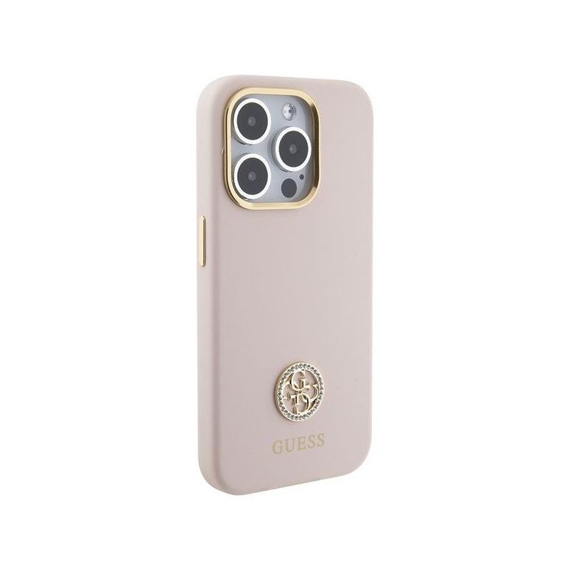 Etui Guess Silicone Logo Strass 4G na iPhone 15 Pro - jasnoróżowe