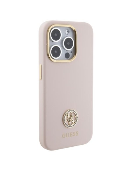 Etui Guess Silicone Logo Strass 4G na iPhone 15 Pro - jasnoróżowe Etui Guess Silicone Logo Strass 4G na iPhone 15 Pro - jasnoróżowe