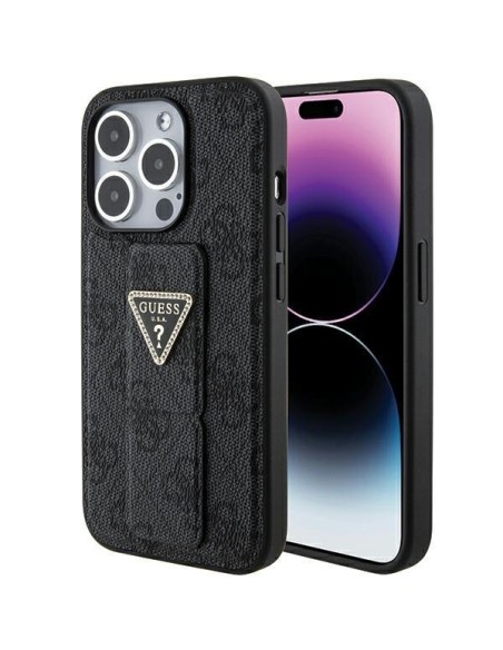 Etui Guess Grip Stand 4G Triangle Strass na iPhone 15 Pro - czarne Etui Guess Grip Stand 4G Triangle Strass na iPhone 15 Pro - czarne