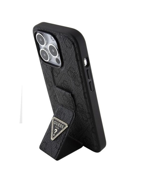 Etui Guess Grip Stand 4G Triangle Strass na iPhone 15 Pro - czarne Etui Guess Grip Stand 4G Triangle Strass na iPhone 15 Pro - czarne