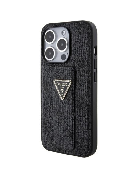Etui Guess Grip Stand 4G Triangle Strass na iPhone 15 Pro - czarne Etui Guess Grip Stand 4G Triangle Strass na iPhone 15 Pro - czarne
