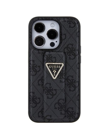 Etui Guess Grip Stand 4G Triangle Strass na iPhone 15 Pro - czarne Etui Guess Grip Stand 4G Triangle Strass na iPhone 15 Pro - czarne