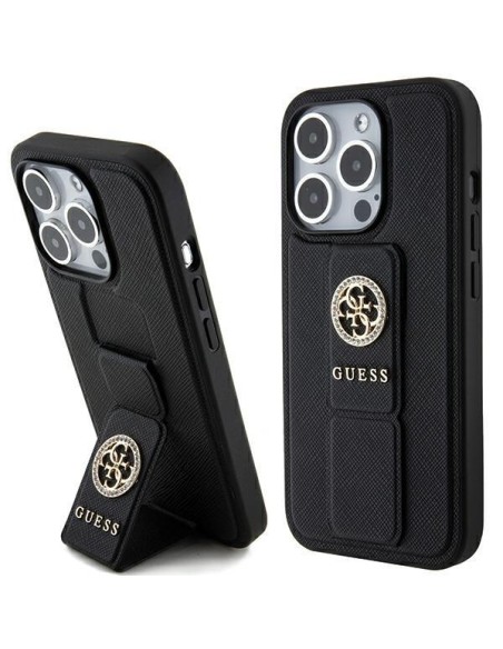 Etui Guess Grip Stand 4G Triangle Strass na iPhone 15 Pro - czarne Etui Guess Grip Stand 4G Triangle Strass na iPhone 15 Pro - czarne
