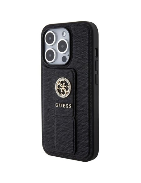 Etui Guess Grip Stand 4G Triangle Strass na iPhone 15 Pro - czarne Etui Guess Grip Stand 4G Triangle Strass na iPhone 15 Pro - czarne