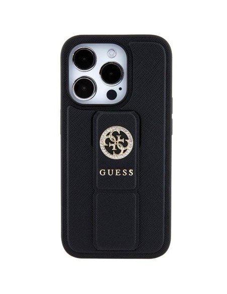 Etui Guess Grip Stand 4G Triangle Strass na iPhone 15 Pro - czarne Etui Guess Grip Stand 4G Triangle Strass na iPhone 15 Pro - czarne