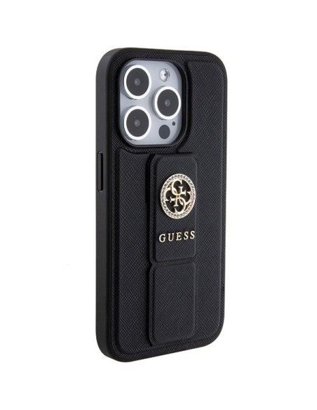 Etui Guess Grip Stand 4G Triangle Strass na iPhone 15 Pro - czarne Etui Guess Grip Stand 4G Triangle Strass na iPhone 15 Pro - czarne