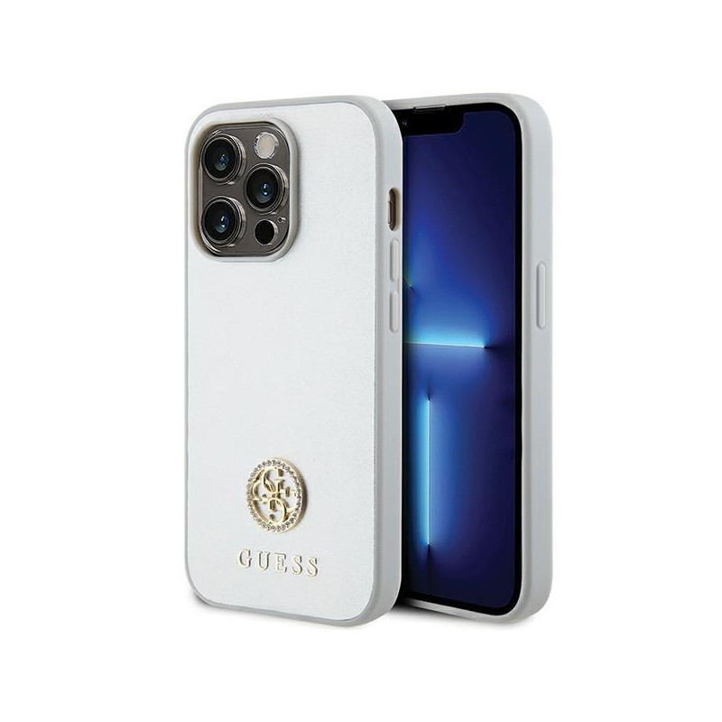 Etui Guess Strass Metal Logo na iPhone 15 Pro - srebrne Etui Guess Strass Metal Logo na iPhone 15 Pro - srebrne