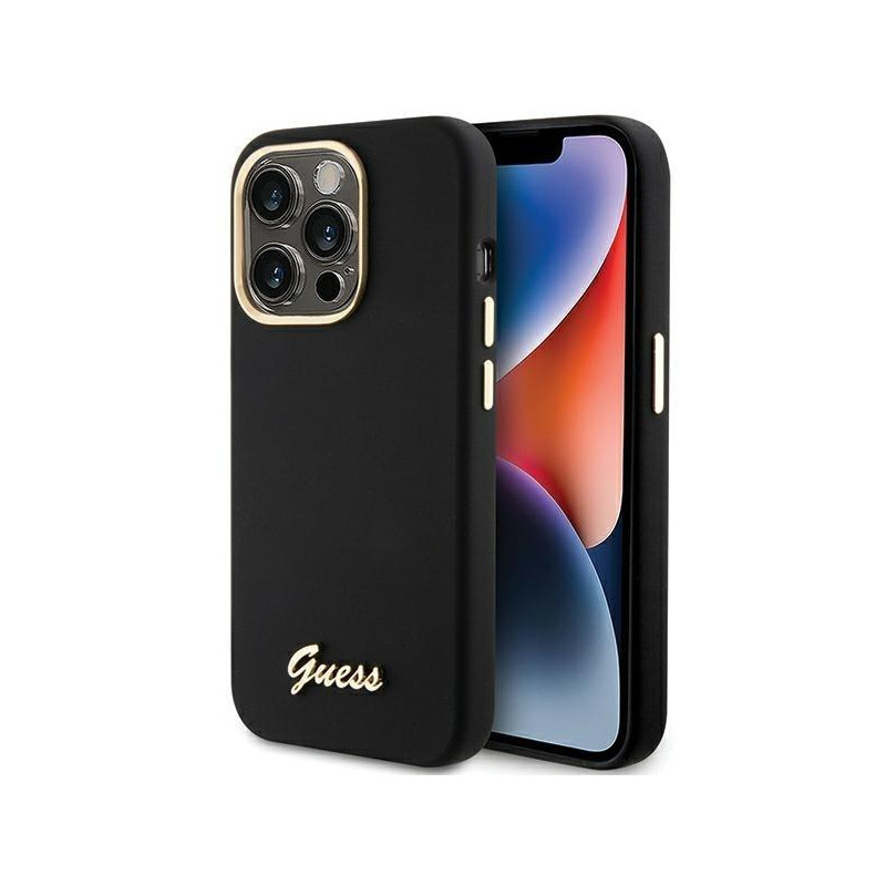 Etui Guess Silicone Script Metal Logo & Frame na iPhone 15 Pro - czarne Etui Guess Silicone Script Metal Logo & Frame na iPhone 15 Pro - czarne