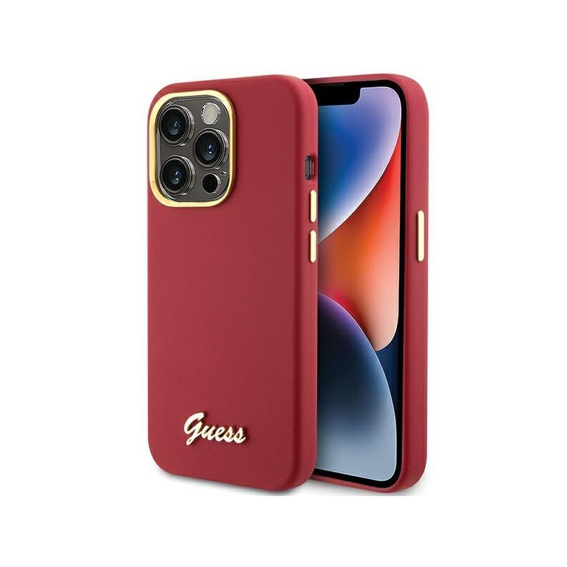 Etui Guess Silicone Script Metal Logo & Frame na iPhone 15 Pro - czewony Etui Guess Silicone Script Metal Logo & Frame na iPhone 15 Pro - czewony