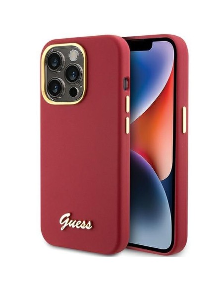 Etui Guess Silicone Script Metal Logo & Frame na iPhone 15 Pro - czewony Etui Guess Silicone Script Metal Logo & Frame na iPhone 15 Pro - czewony
