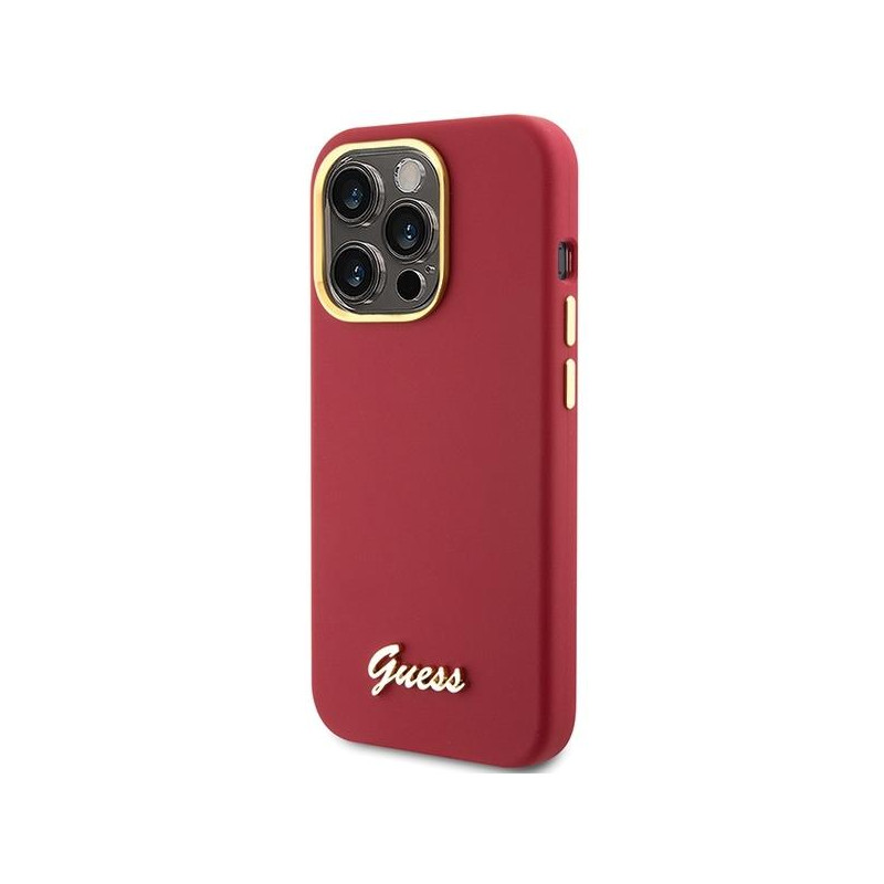 Etui Guess Silicone Script Metal Logo & Frame na iPhone 15 Pro - czewony