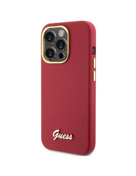 Etui Guess Silicone Script Metal Logo & Frame na iPhone 15 Pro - czewony Etui Guess Silicone Script Metal Logo & Frame na iPhone 15 Pro - czewony