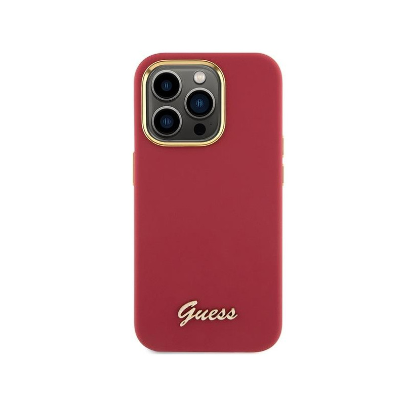 Etui Guess Silicone Script Metal Logo & Frame na iPhone 15 Pro - czewony
