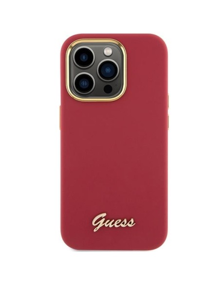 Etui Guess Silicone Script Metal Logo & Frame na iPhone 15 Pro - czewony Etui Guess Silicone Script Metal Logo & Frame na iPhone 15 Pro - czewony