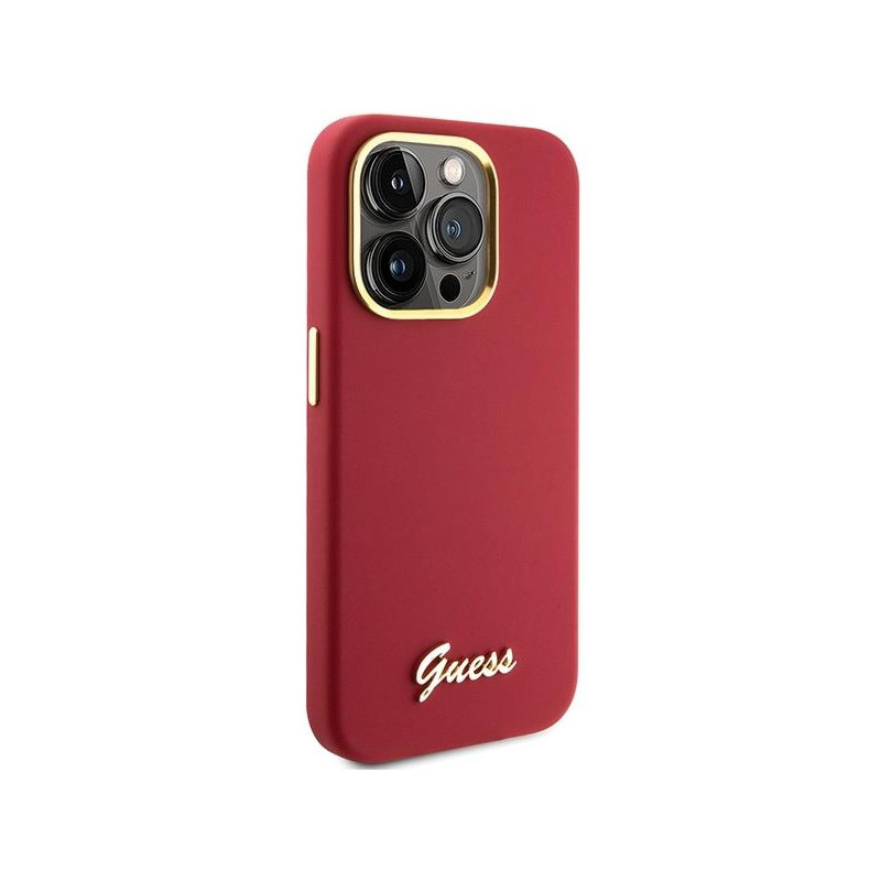 Etui Guess Silicone Script Metal Logo & Frame na iPhone 15 Pro - czewony