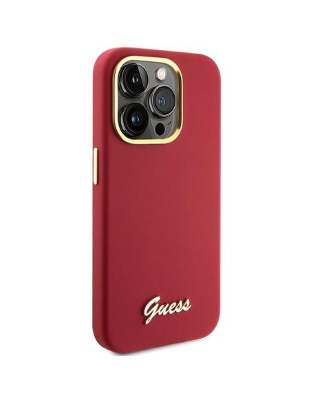 Etui Guess Silicone Script Metal Logo & Frame na iPhone 15 Pro - czewony Etui Guess Silicone Script Metal Logo & Frame na iPhone 15 Pro - czewony