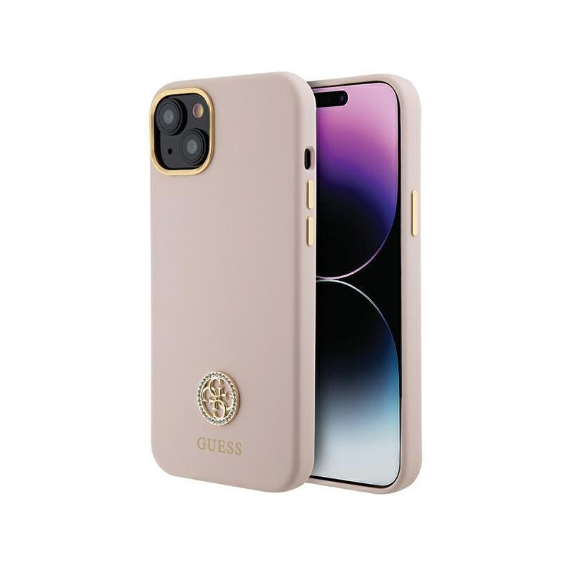 Etui Guess Silicone Logo Strass 4G na iPhone 15 - jasnoróżowe