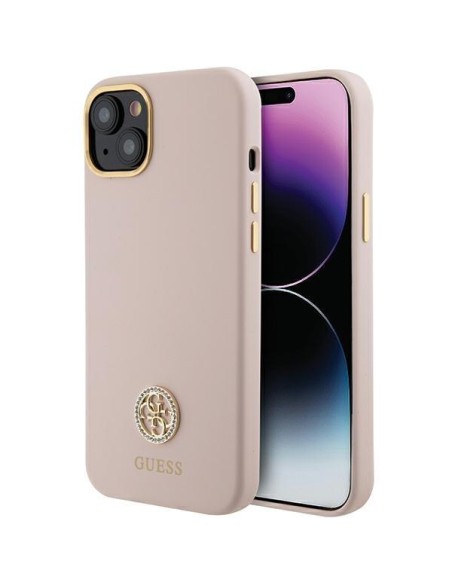 Etui Guess Silicone Logo Strass 4G na iPhone 15 - jasnoróżowe Etui Guess Silicone Logo Strass 4G na iPhone 15 - jasnoróżowe