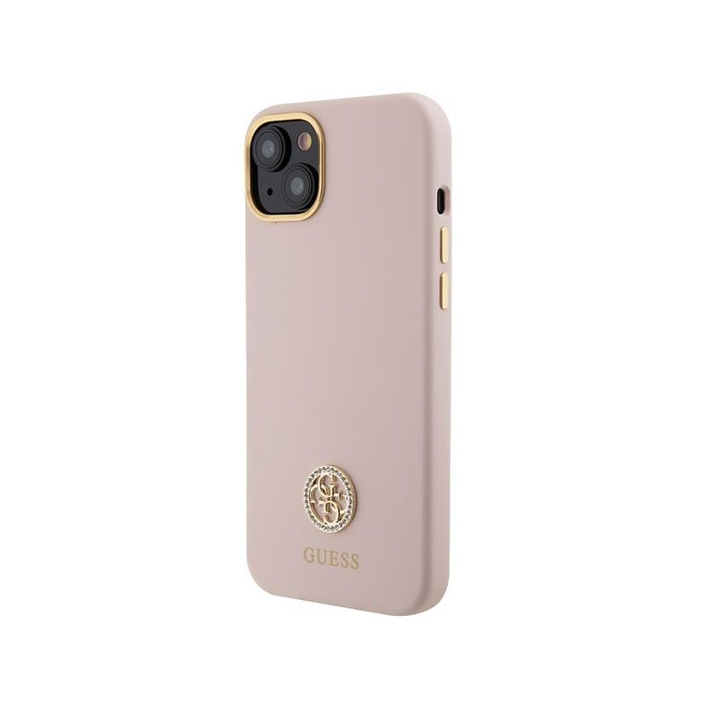 Etui Guess Silicone Logo Strass 4G na iPhone 15 - jasnoróżowe