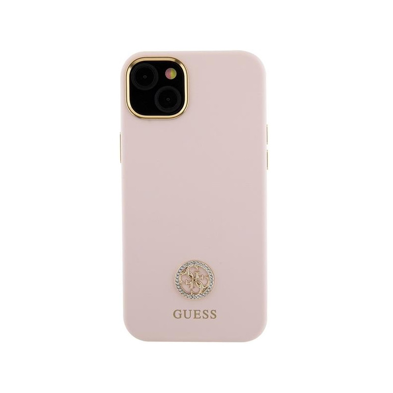 Etui Guess Silicone Logo Strass 4G na iPhone 15 - jasnoróżowe