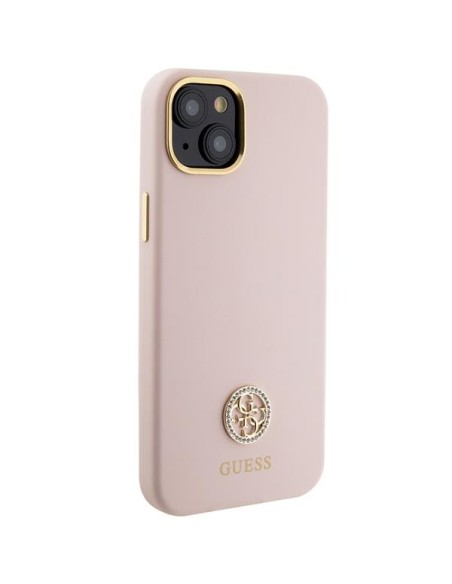 Etui Guess Silicone Logo Strass 4G na iPhone 15 - jasnoróżowe Etui Guess Silicone Logo Strass 4G na iPhone 15 - jasnoróżowe